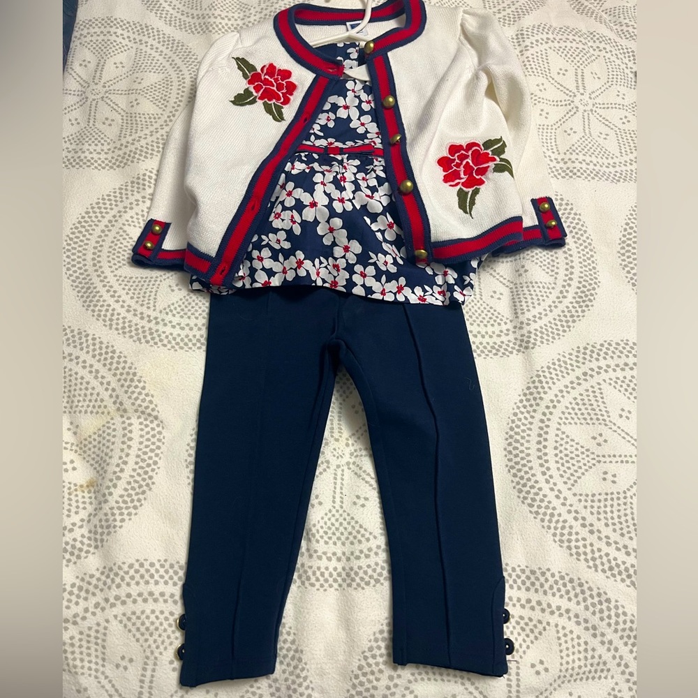NWT Janie & Jack Outfit (top, pants, cardigan), sz 18-24 months